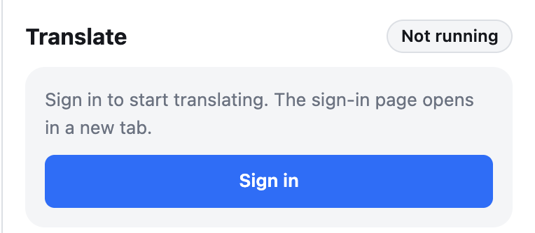The Live Translate popup with the Sign in button